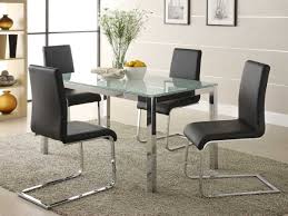 2448 Chrome Crackle Glass 5 Pc Set Dining Table In Kitchen Contemporary Dining Sets Glass Top Dining Table