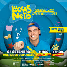 Luccas neto é conhecido por ter um dos maiores canais brasileiros do you tube, com 28 milhões seguidores; Luccas Neto E A Escola De Aventureiros Sessao Extra Multiusos Guimaraes