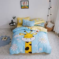 Cute Giraffe Printed Bedding Set Kid Bedding Queen Size Quilt Cover Set Kids Bedding Set For Children Cartoon Kids Bedding Sets Duvet Covers Cute Duvet Covers
