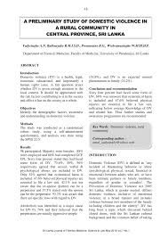 Pdf A Preliminary Study Of Domestic Violence In A Rural Community In Central Province Sri Lanka