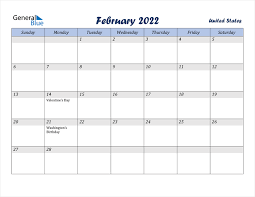 United States February 2022 Calendar With Holidays