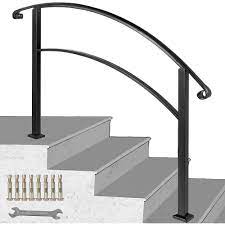 Vevor 4 Step Adjustable Handrail Fits 3 Or 4 Steps Stair Rail Wrought Iron Handrail Matte Black Walmart Com Handrails For Concrete Steps Iron Handrails Outdoor Stair Railing