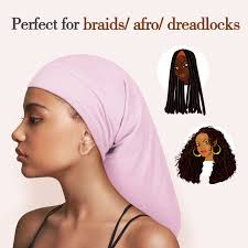 Braid-Bonnet for Thick Long Hair, Extra Large Satin-Bonnet for Black Women,  Adjustable Bamboo Beanie Adjustable for Curly Frizzy Hair, Pink : ...