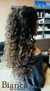 Curly half up mid length prom hairstyle. Long Natural Curls For Prom Or Wedding Halfup Halfdown Weddinghair Promhair Naturalcurls Halfup Updo Fo Long Natural Curls Natural Curls Curly Prom Hair