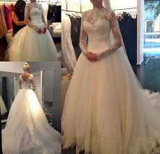 White Ivory Sheer Lace Corset Wedding Dresses With Long Sleeves Bridal Ball Gown Wedding Dresses Lace High Neck Wedding Dress Wedding Dress Long Sleeve