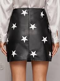 Star Print Faux Leather Mini Skirt Shein Usa