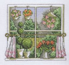 Spring Window Cross Stitch Kit By Permin Of Copenhagen Floral Cross Stitch Cross Stitch Cross Stitch Flowers