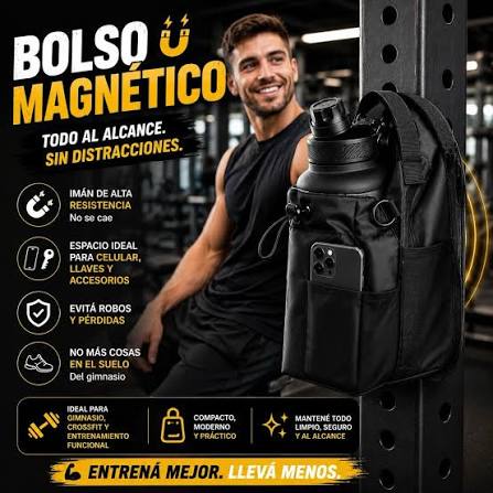 BOLSO MAGNÉTICO PARA GYM! 💪😎 ▪️Ideal para guardar celulares, billeteras,  botellas/termos de agua, etc. ▪️Fijación magnética para adherirse a  superficies metálicas ▪️Cuenta con múltiples compartimientos y bolsillos  ▪️Capacidad: botellas o ...