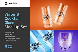 Download Water And Cocktail Glass Mockup Set In Packaging Mockups On Yellow Images Creative Store PSD Mockup Templates