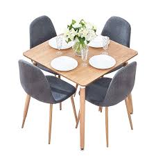 Stylish small square dining table for your modern dining spaces. Square Dining Table And 4 White Plastic Chairs Eiffel Style Legs Compact Wood Table Set For Small Office Kitchen Living Room Coffee Shop Home Kitchen Home Garden Store Umoonproductions Com