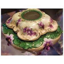 rs prussia hair receiver porcelain hair receiver antique art nouveau 1900s victorian hair receiver vanity bo porcelain flowers art nouveau antiques art nouveau