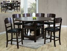 Table will accommodate 4 chairs without leaf. 2849t 7 Pc Conner Dark Wood Finish Round Counter Height Round Drop Leaf Dining Table Set Round Dining Table Sets Brown Wood Dining Table Dining Room Sets