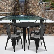This is one reason why you would prefer to go through several reviews and either make up your the following review will give you the specifications and features of the top 5 outdoor bistro table and chairs in 2018. Amazon Com Flash Furniture Commercial Grade 31 5 Square Black Metal Indoor Outdoor Table Set With 4 Stack Chairs Furniture Decor