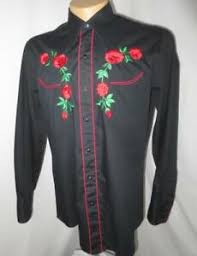 Roper big & tall long sleeve western shirt ~ mosaic paisley. Vtg Black Karman Western Shirt Fancy Snap Button Red Rose Embroidery Medium Ebay
