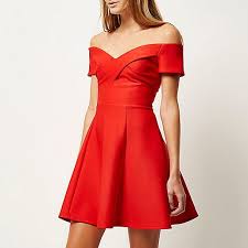 Red Scuba Bardot Skater Dress Skater Dresses Dresses Women Dresses Womens Dresses Skater Dress