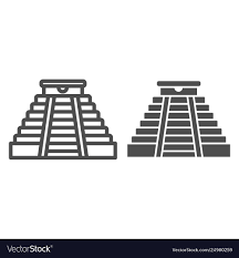 Mayan Pyramid Line And Glyph Icon Ancient Temple