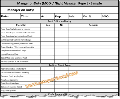 Manager On Duty Mod Report Night Manager Checklist