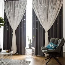 Tulle Black Out Double Curtains With Star Tassel Home Decor Curtains Living Room Double Curtains Elegant Curtains