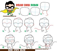 How To Draw Cute Kawaii Chibi Robin From Dc Comics Batman Robin In Easy Steps Drawing Lesson For Kids How To Draw Step By Step Drawing Tutorials