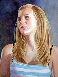 Blonde Hair Girl Portrait Painting Watercolor The Difficult Age Of Being A Teenager Portrait Girl Girl Portrait Painting Portrait
