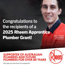 Rheem is proud to announce this year's 20 Rheem Apprentice Plumber Grant  recipients! Congratulations to the following: Jessica Lancaster, ACT, Water  Tight Canberra Sam Lloyd, ACT, Blueline Plumbing & Gas Gabby Snell,
