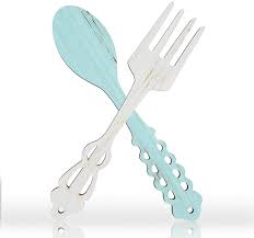 Oversized spoon regarding big spoon and fork wall decor view photo 18 of 20. Amazon Com Jetec 2 Pieces Large Fork And Spoon Wall Decor Wooden Spoon Shaped Wall Sign Fork Shaped Hanging Sign Farmhouse Kitchen Wall Decors For Home Kitchen Dining Living Room Decor Light Cyan
