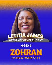 With @letitiajamesforny as our Attorney General, New Yorkers have a  champion for the rule of law, a fighter who stands up for working people  over greedy corporations, and a leader who has