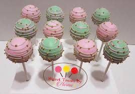 Birthday Cake With Cake Pops On Top Mint Green Pink And Gold Cake Pops Cake Pop Displays Birthday Cake Pops Pink Cake Pops