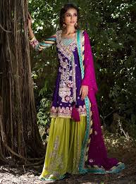 Show Details For Violet And Lime Green Mehndi Dress Pakistani Bridal Wear Mehndi Outfit
