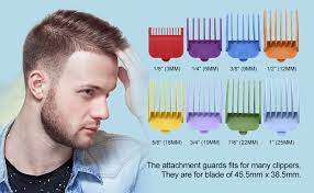 Can someone kindly provide pictures of the length of hair that different clipper guard numbers give? Amazon Com Professional Hair Clipper Guide Combs For Wahl Replacement Attachment Guards Set 8 Color And Sizes Attachment Guide Comb For Some Wahl Clippers Trimmers Beauty