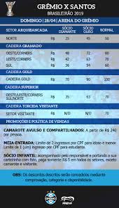 O jogo entre santos e grêmio, válido pelo brasileirão, acontece neste domingo, 11. Ingressos Gremio X Santos