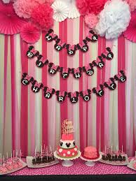 Minnie Mouse First Birthday Party Dessert Table And Backdrop Minnie Mouse First Birthday Minnie Birthday Party Minnie Party