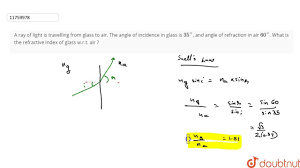 Here we can find the angle of incidence and angle of refraction by using semi circular glass. A Ray Of Light Is Travelling From Glass To Air The Angle Of Incid