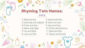Whether you like baby names with the same syllable or twin names that rhyme beginning with the same letter, we're certain that your search through our list will help you pick one pair of rhyming names that you like. Twin Names 500 Of The Best Baby Name Ideas For Twin Boys And Twin Girls