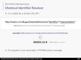 There are a lot of options on the internet. Nci Cadd Chemical Identifier Resolver Indexing And Analysis Of Available Chemistry Space Iccs9 Markus Sitzmann 1 Wolf Dietrich Ihlenfeldt 2 And Marc Ppt Download