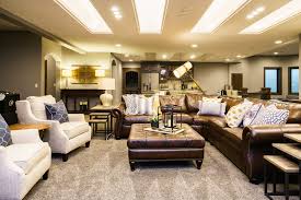 Basement Family Room Leather Furniture Fun And Funky Lighting Rustic Modern Design Elements Best Of Omaha In Interior Design Family Room Design Family Room