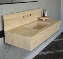 Handmade Vein Cut Travertine Sink: Custom Beige Bathroom ...