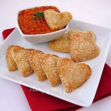 Mozzarella Cheese Filled Hearts With Roasted Red Pepper Pesto Recipe Food Valentines Day Dinner Valentines Day Food