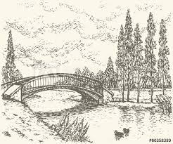 • includes information on materials, techniques, and styles • explains the core fundamentals of perspective. Vector Landscape Sketch Of Park Bridge Over Lake Drawing Scenery Landscape Drawings Landscape Sketch