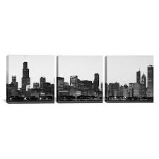 Black And White Chicago Skyline Wall Art You Ll Love The Panoramic Chicago Skyline Cityscape Dusk 3 Piece Photographic Print On Wrapped Canvas Set I Chicago Skyline Wall Art Cityscape Chicago Painting
