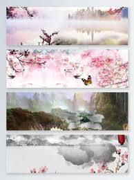 桃花古風中國風山水畫背景矢量