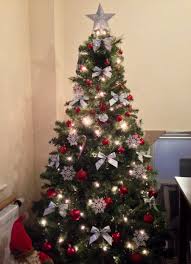 Our Christmas Tree 2013 Silver White Red With Silver Bows Red Baubles White Snowflakes Christmas Tree Baubles Christmas Tree Christmas Tree Decorations