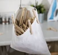 Honey-Can-Do Cotton Clothespin Bag with Metal Hanging Hook, White