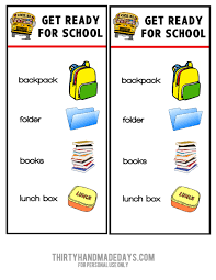 Printable Chart Get Ready For School School Readiness