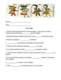 Por Vs Para Worksheet Connections To Guatemala Mexico Panama How To Speak Spanish Spanish Speaking Countries Guatemala