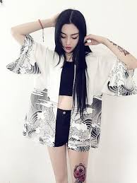 Black And White Kimono Jacket Dragon Kimono Aesthentials Fashion Harajuku Fashion Japanese Fashion