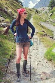 Hiking Girl Poses On High Mountain Trail In Aosta Valley Stock Photo Trekking Outfit Women Hiking Girl Trekking Outfit
