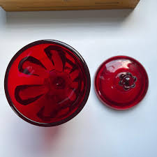 Red Viking Glass Ruby 6 Petal Covered Candy Dish With Lid