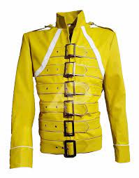 New Men S Fashion Freddie Mercury Yellow Celebrity Leather Jacket Hot Seal Celebrities Leather Jacket Leather Jacket Men Celebrity Jackets