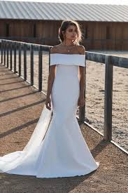 Buy Elegant Mermaid Ivory Off The Shoulder Wedding Dresses Long Simple Wedding Gowns Ssa15179 Onlin In 2020 Choose Wedding Dress Wedding Dresses Satin Wedding Dresses